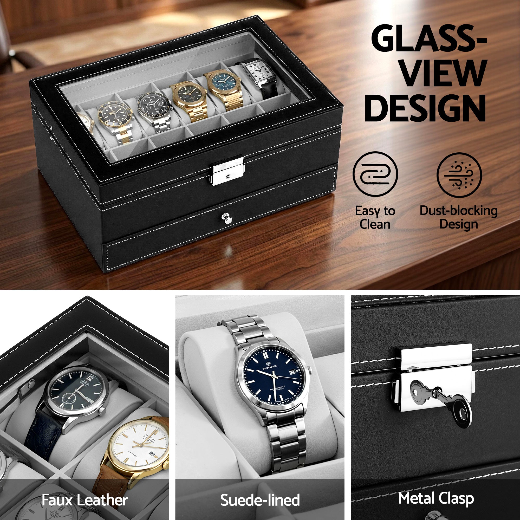 Embellir 12 Grids Watch Box Organizer Case Free Delivery