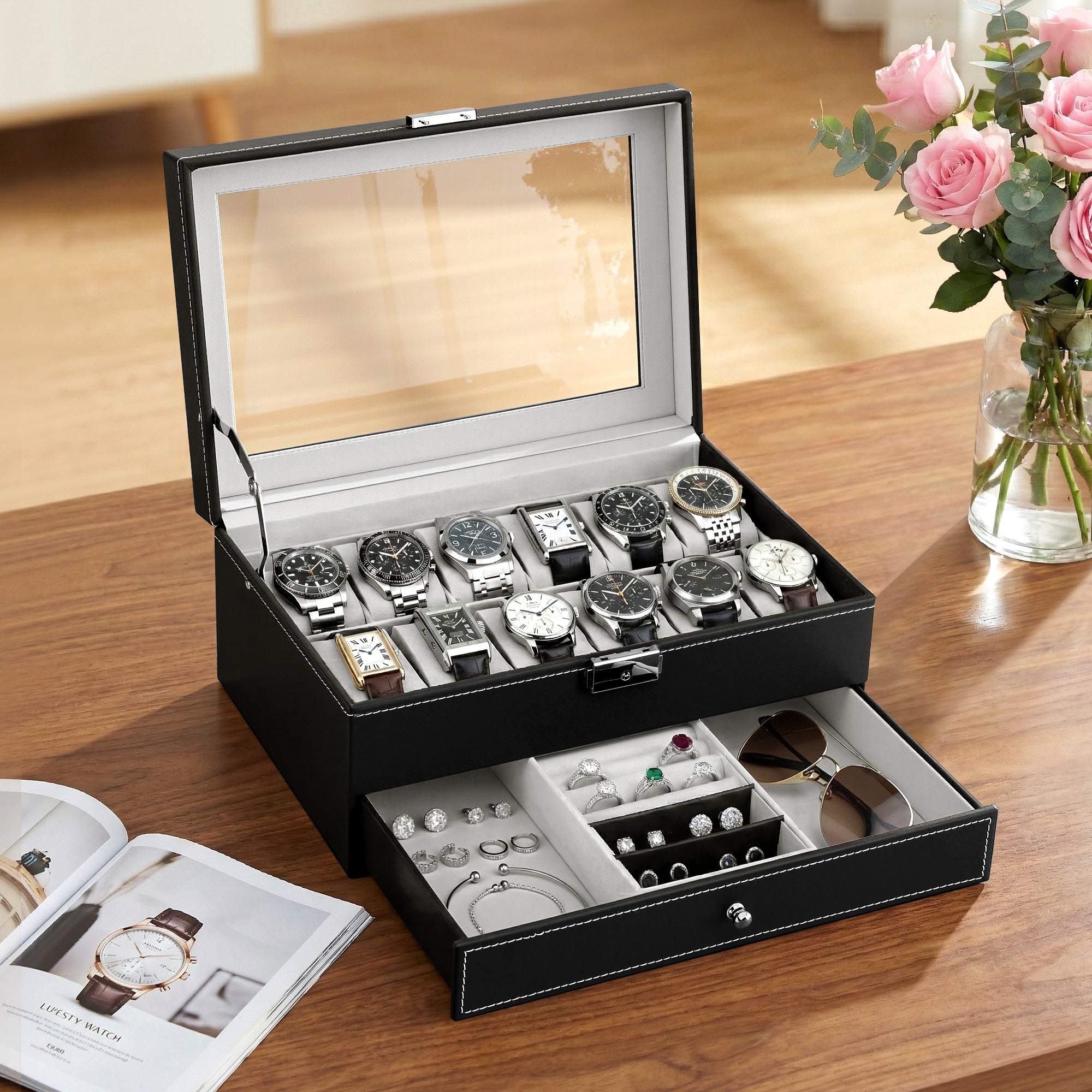 Embellir 12 Grids Watch Box Organizer Case Free Delivery
