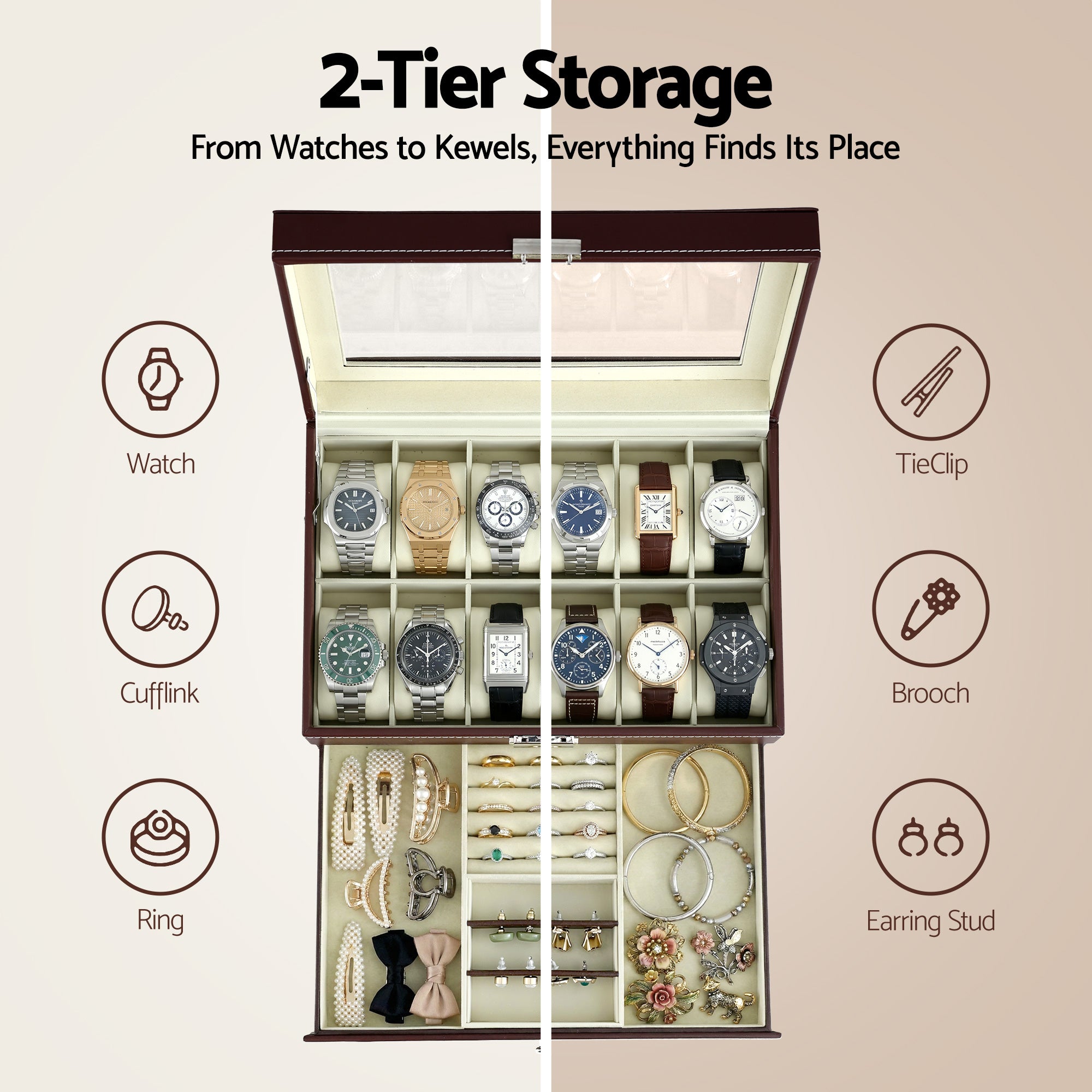 Embellir 12 Grids Watch Box Organizer Case Free Delivery