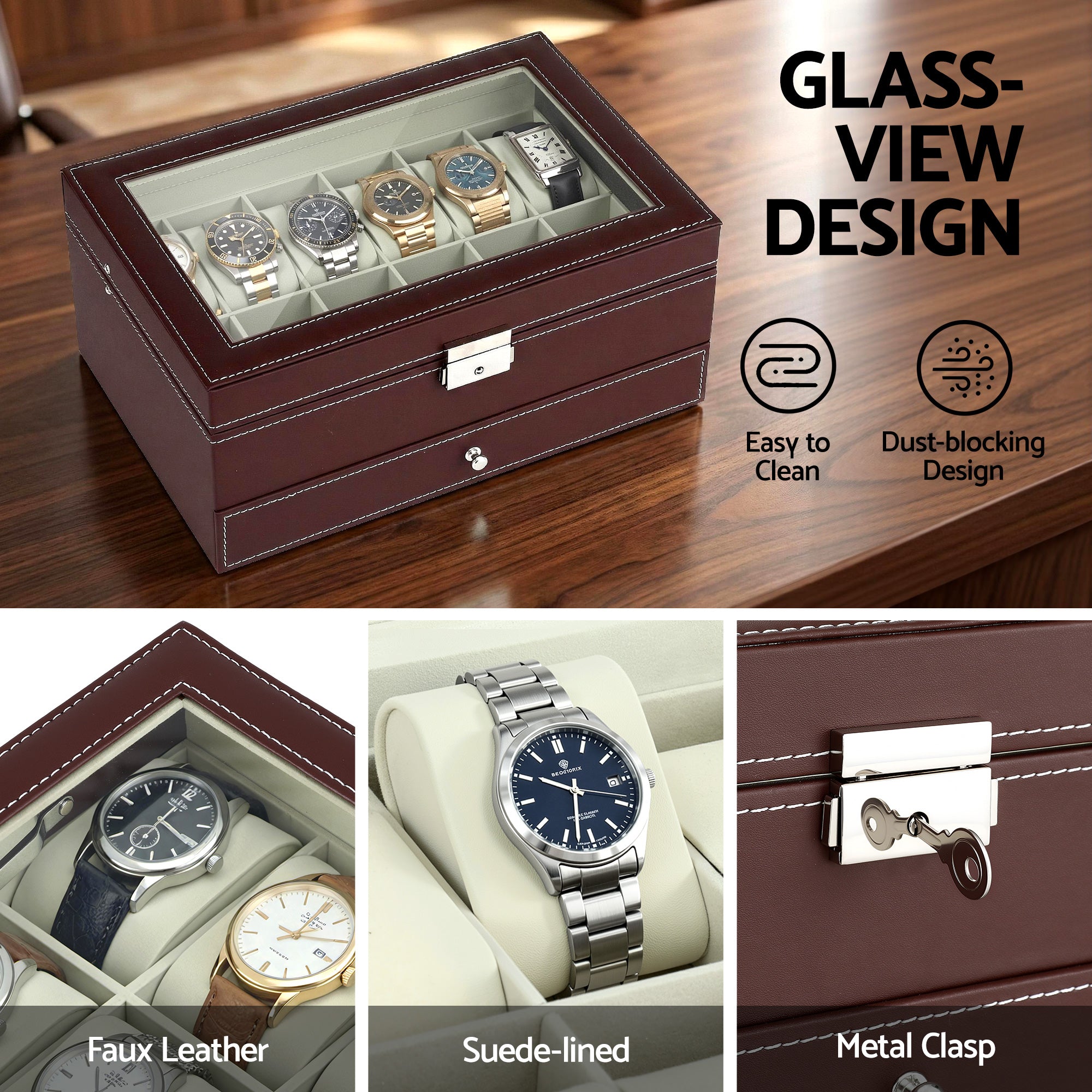Embellir 12 Grids Watch Box Organizer Case Free Delivery
