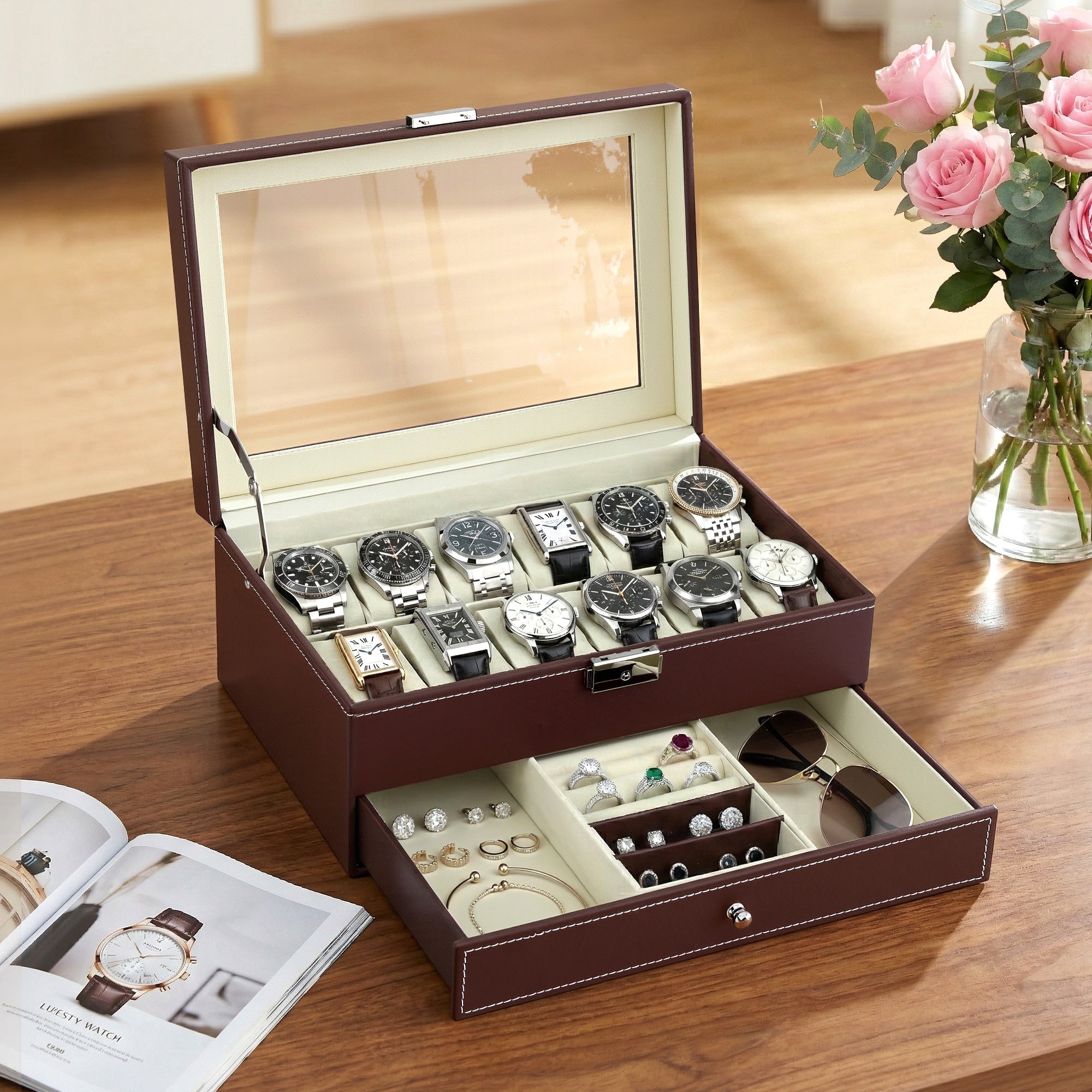 Embellir 12 Grids Watch Box Organizer Case Free Delivery