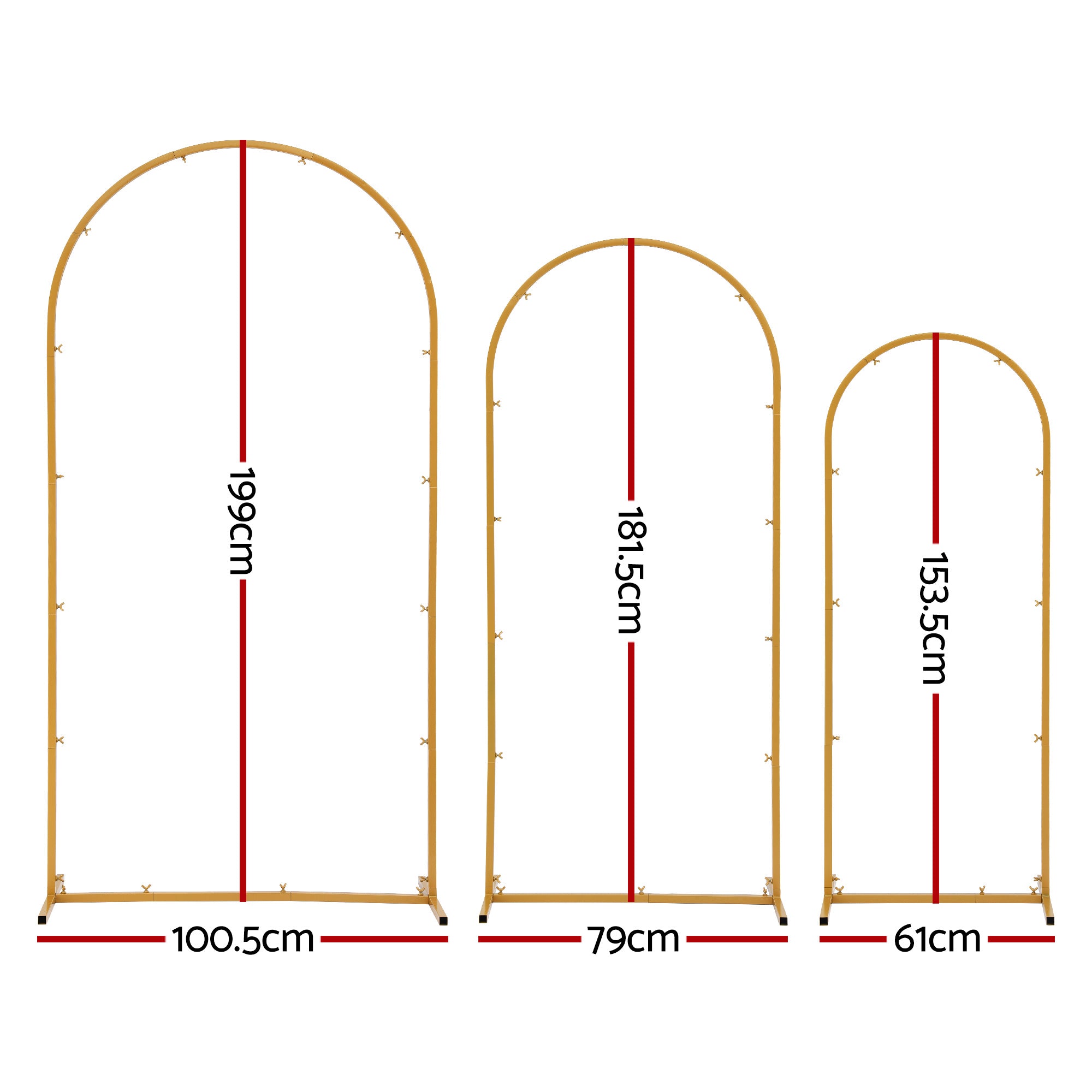 Wedding Arch Backdrop Stand Set of 3 Gold Metal Wedding Arched Frame, Easy to Assemble, Stable Balloon Arch Standfor Wedding, Baby Shower, Party Decor