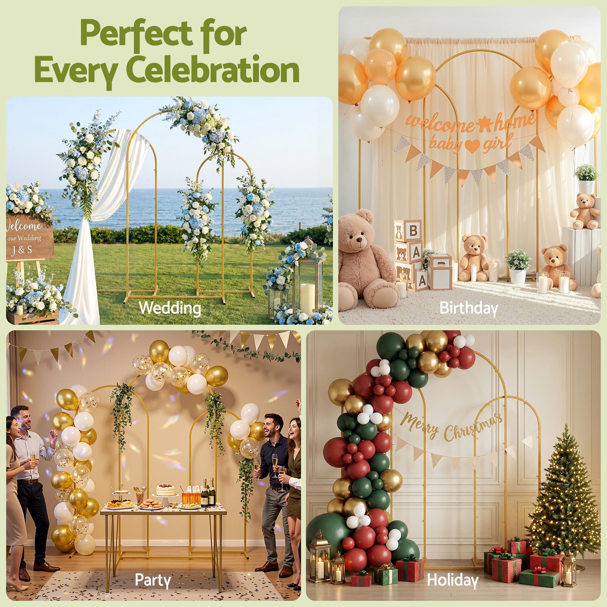 Wedding Arch Backdrop Stand Set of 3 Gold Metal Wedding Arched Frame, Easy to Assemble, Stable Balloon Arch Standfor Wedding, Baby Shower, Party Decor