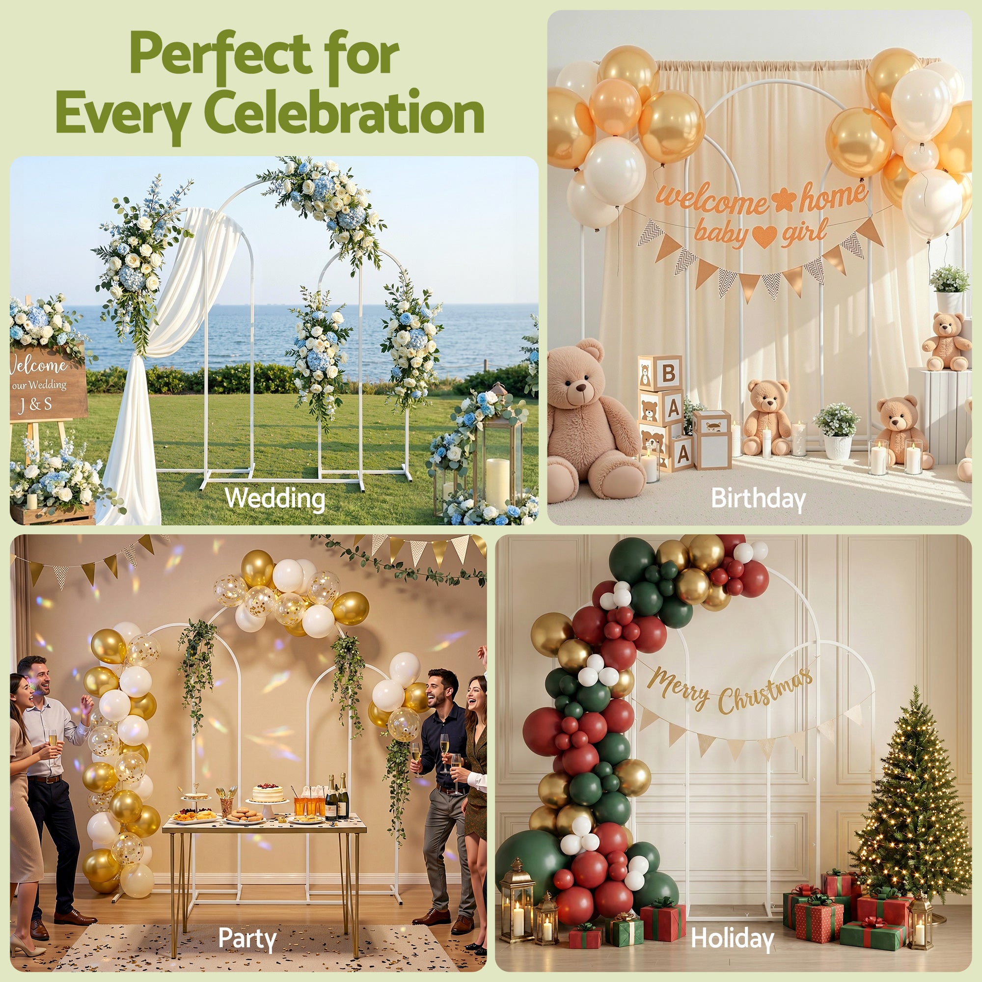 Wedding Arch Backdrop Stand Set of 3 Metal Wedding Arched Frame White, Easy to Assemble, Stable Balloon Arch Standfor Wedding, Baby Shower, Party Deco