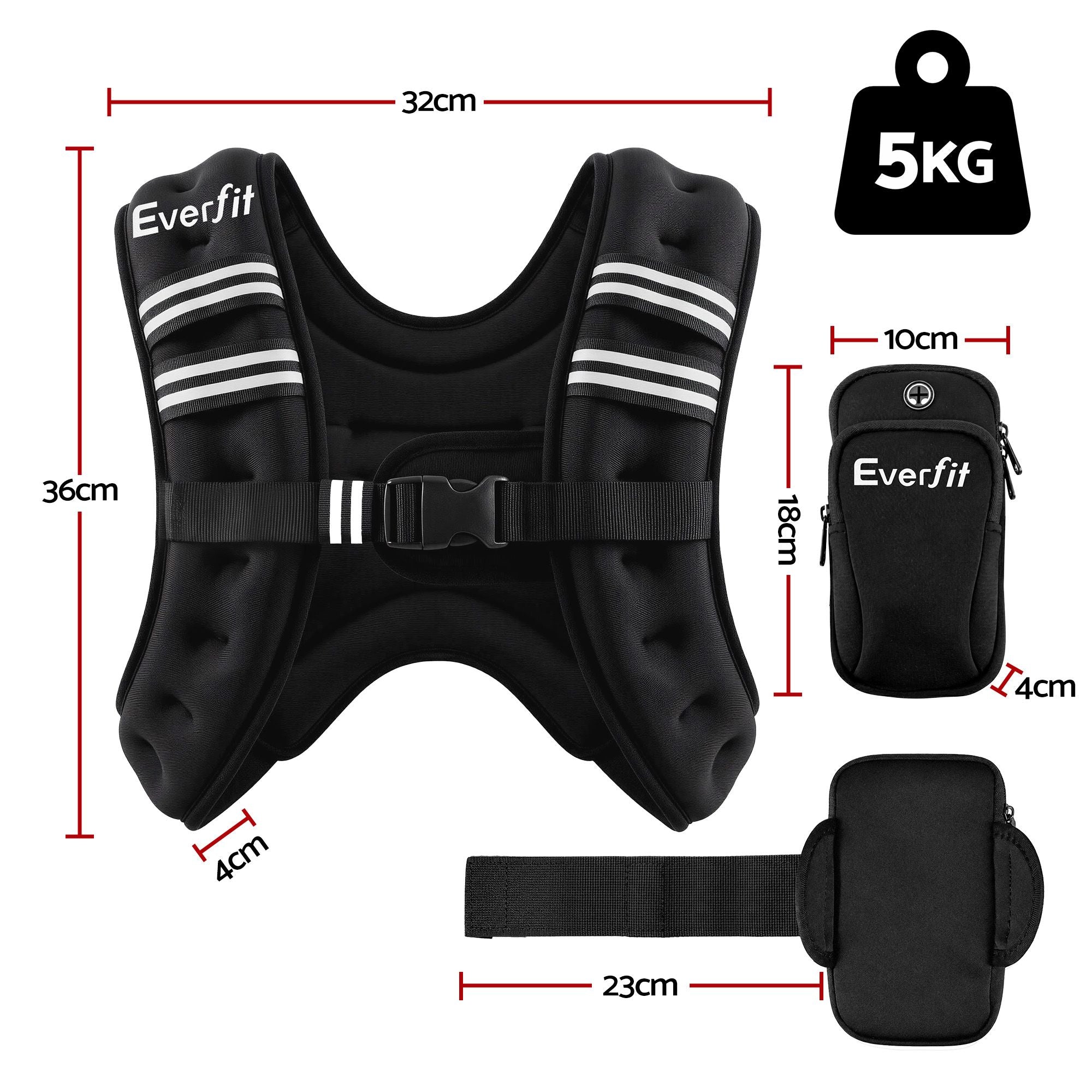 Everfit 5kg Weighted Vest Men Women, Reflective Running Vest with Armband Pouch