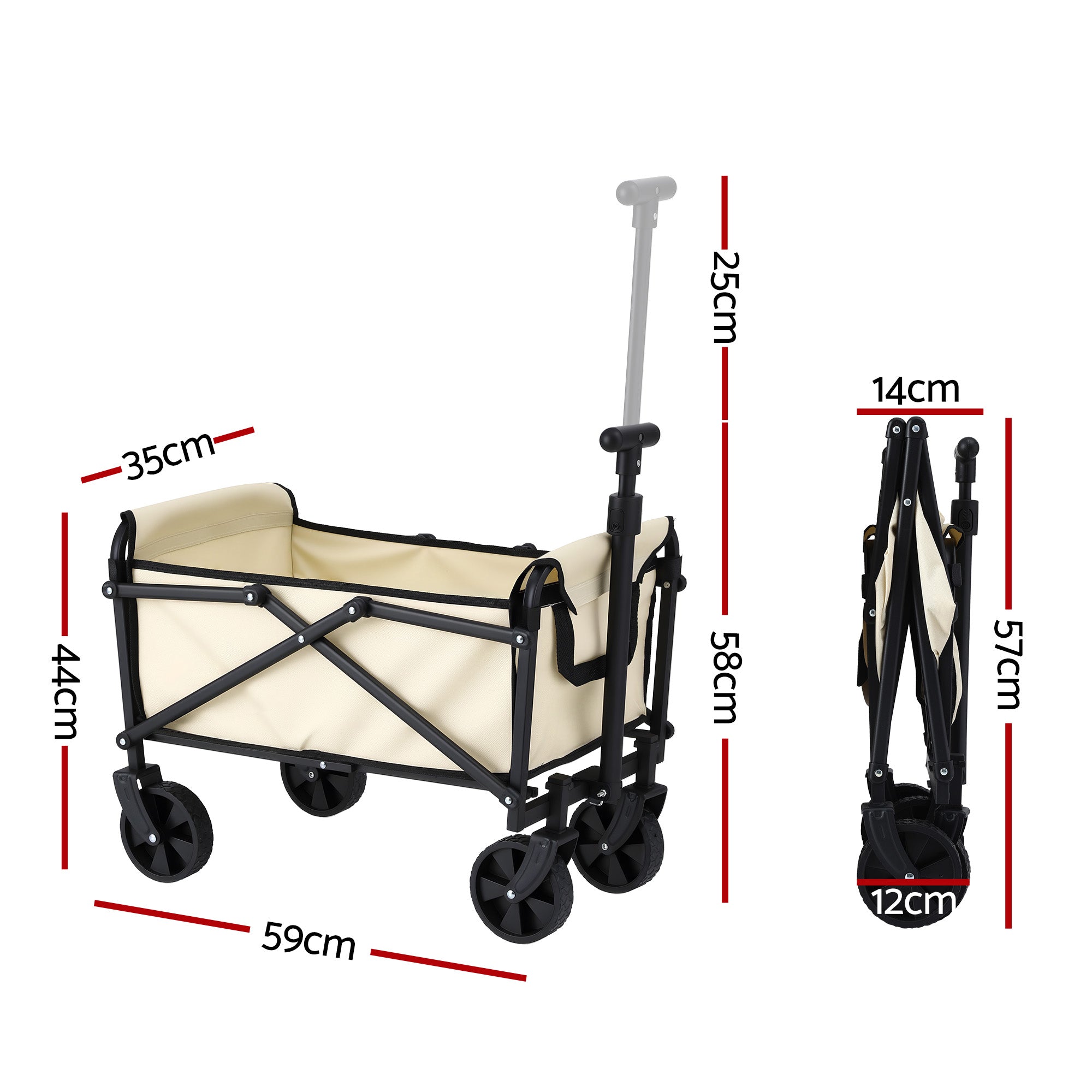 Gardeon Garden Cart Folding Trolley Camping Wagon Barrow Outdoor Beach Beige - Free Delivery