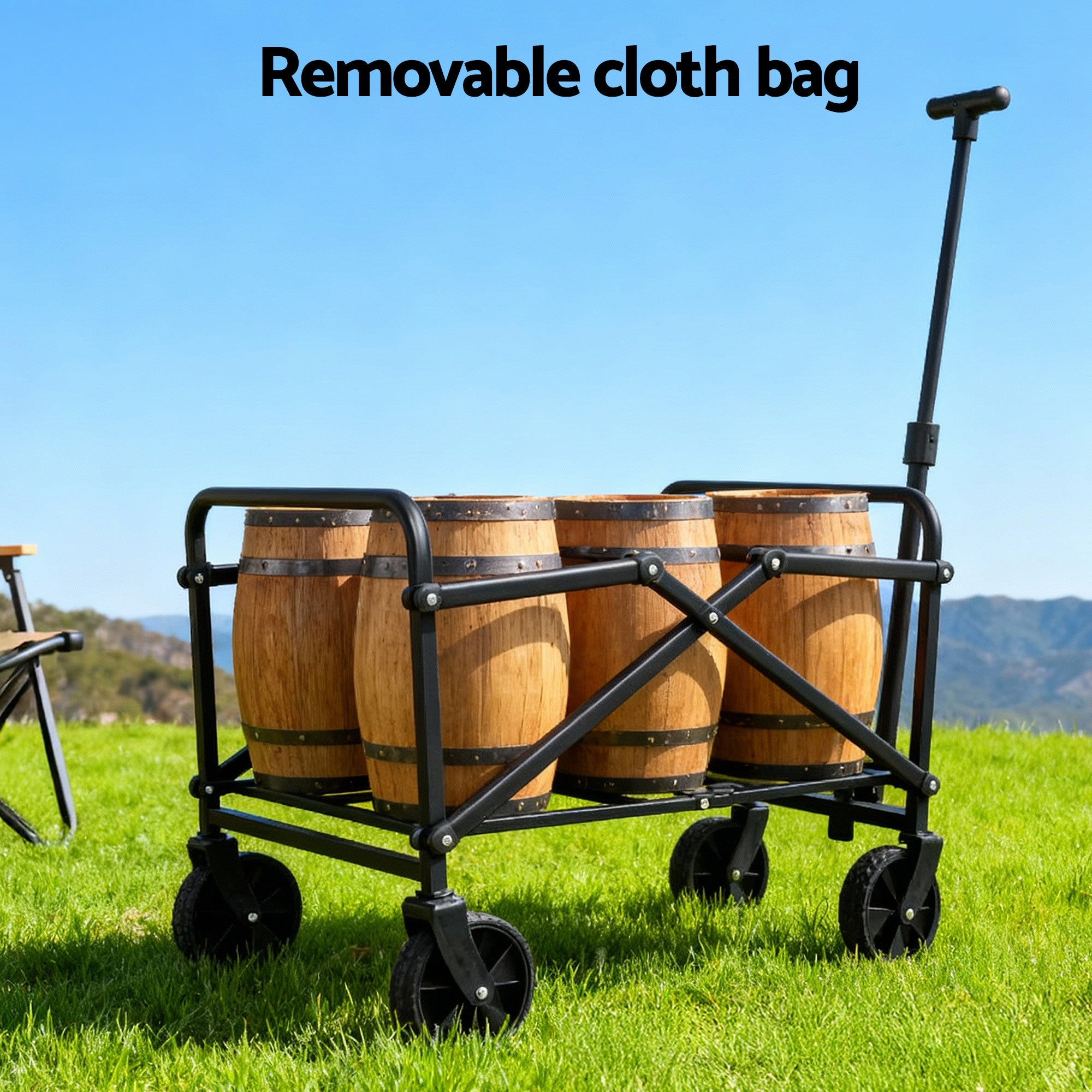 Gardeon Garden Cart Folding Trolley Camping Wagon Barrow Outdoor Beach Beige - Free Delivery