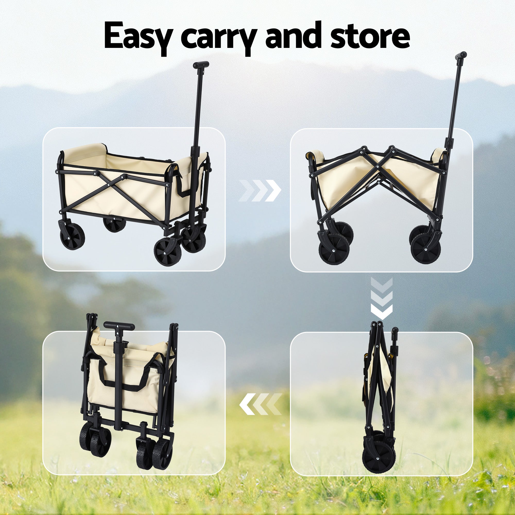 Gardeon Garden Cart Folding Trolley Camping Wagon Barrow Outdoor Beach Beige - Free Delivery