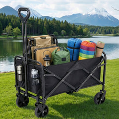 Gardeon Garden Cart Folding Trolley Camping Wagon Barrow Outdoor Beach Black - Free Delivery