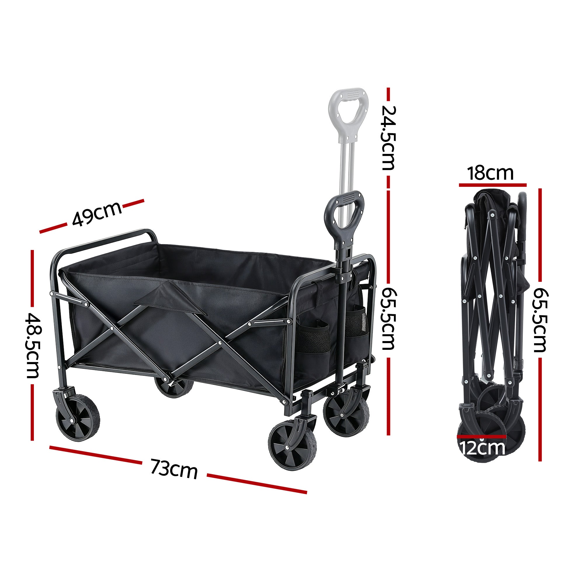Gardeon Garden Cart Folding Trolley Camping Wagon Barrow Outdoor Beach Black - Free Delivery