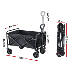 Gardeon Garden Cart Folding Trolley Camping Wagon Barrow Outdoor Beach Black - Free Delivery