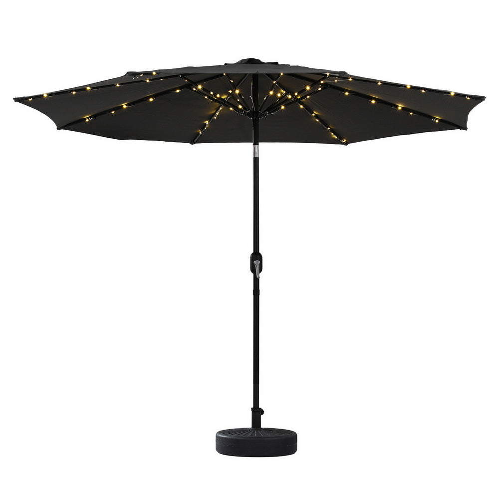 Instahut Outdoor Umbrella 2.9m Market Umbrella with Base String Light Black