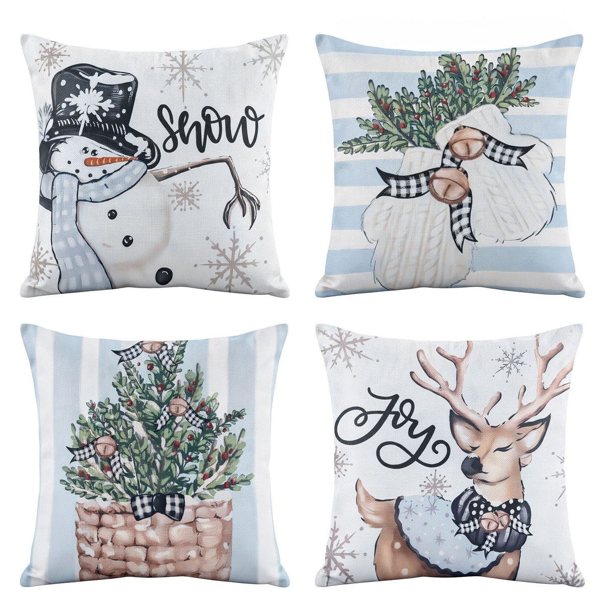 Jingle Jollys Christmas Cushion Covers Set of 4 Pillow Covers 45x45cm with 4 Cute Patterns Blue