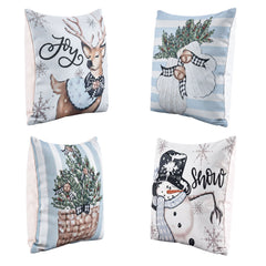 Jingle Jollys Christmas Cushion Covers Set of 4 Pillow Covers 45x45cm with 4 Cute Patterns Blue