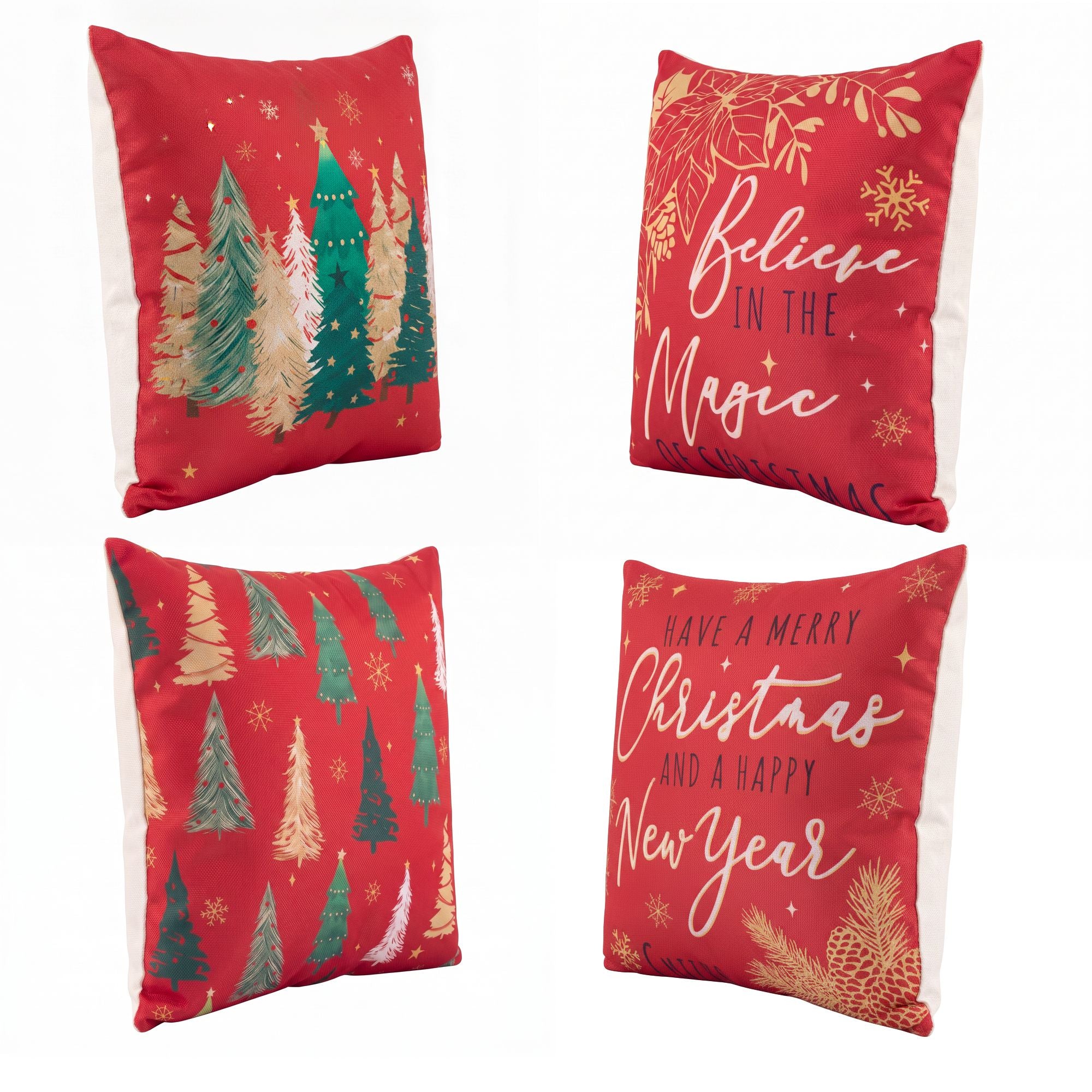 Jingle Jollys Christmas Cushion Covers Set of 4 Pillow Covers 45x45cm with 4 Cute Patterns Red