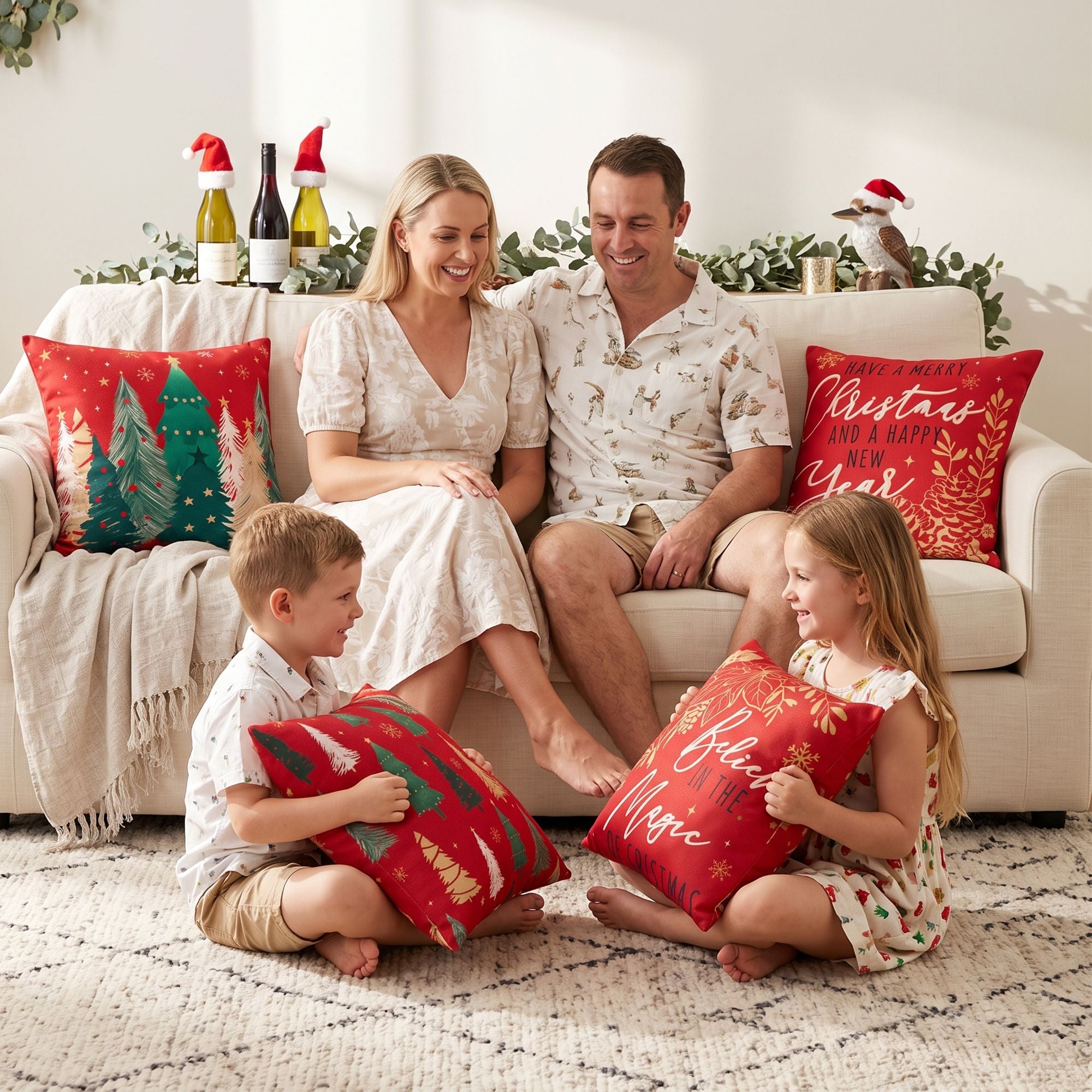Jingle Jollys Christmas Cushion Covers Set of 4 Pillow Covers 45x45cm with 4 Cute Patterns Red
