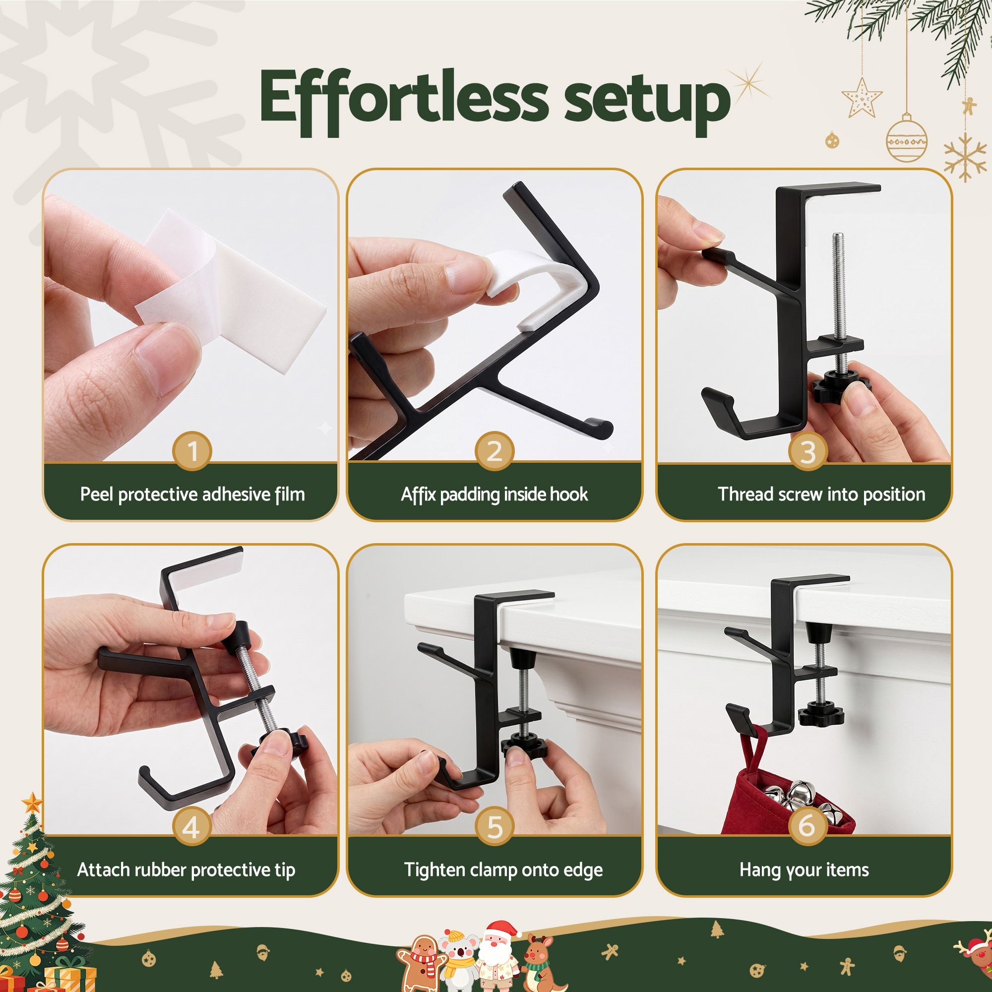 Jingle Jollys Christmas Garland Hangers X4 Stocking Hooks Wreath 2-In-1 No Drill
