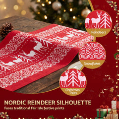 Jingle Jollys Christmas Table Runner Reindeers 270x28CM Dining Party Decor Red