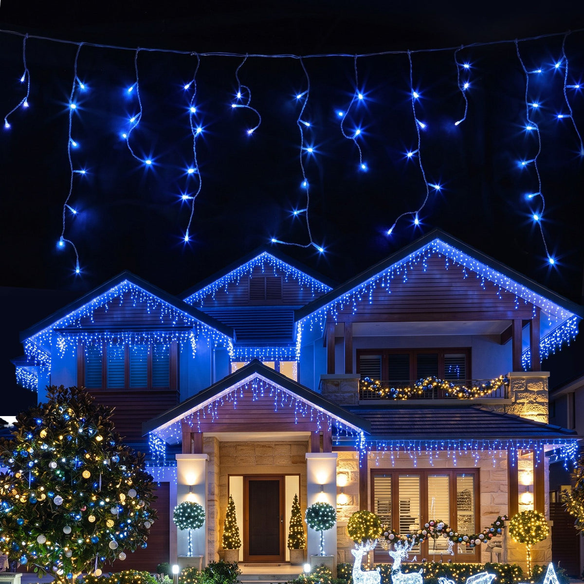 Jingle Jollys 32M Christmas Lights Solar Icicle String Lights 960 LED Blue