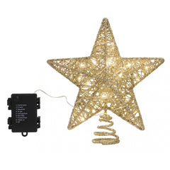 Jingle Jollys 3D Christmas Tree Topper Star 20 Warm LED Lights Gold Glitter