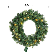 Jingle Jollys 60cm Pre-Lit Christmas Wreath GarlandsWarm White LED Light Door Wreaths Battery Timer