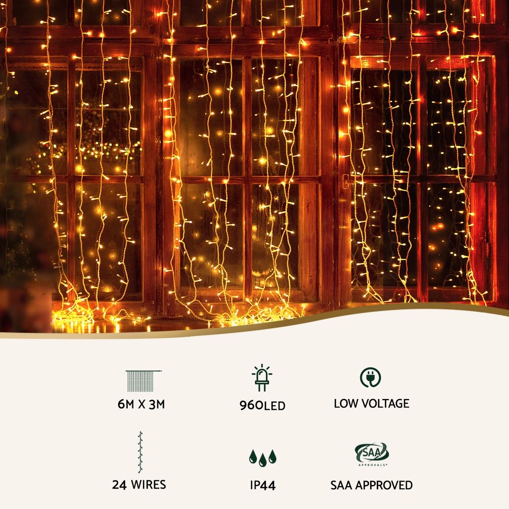Jingle Jollys 6x3m Christmas Curtain Lights 960 LED RGB Remote Hanging Fairy