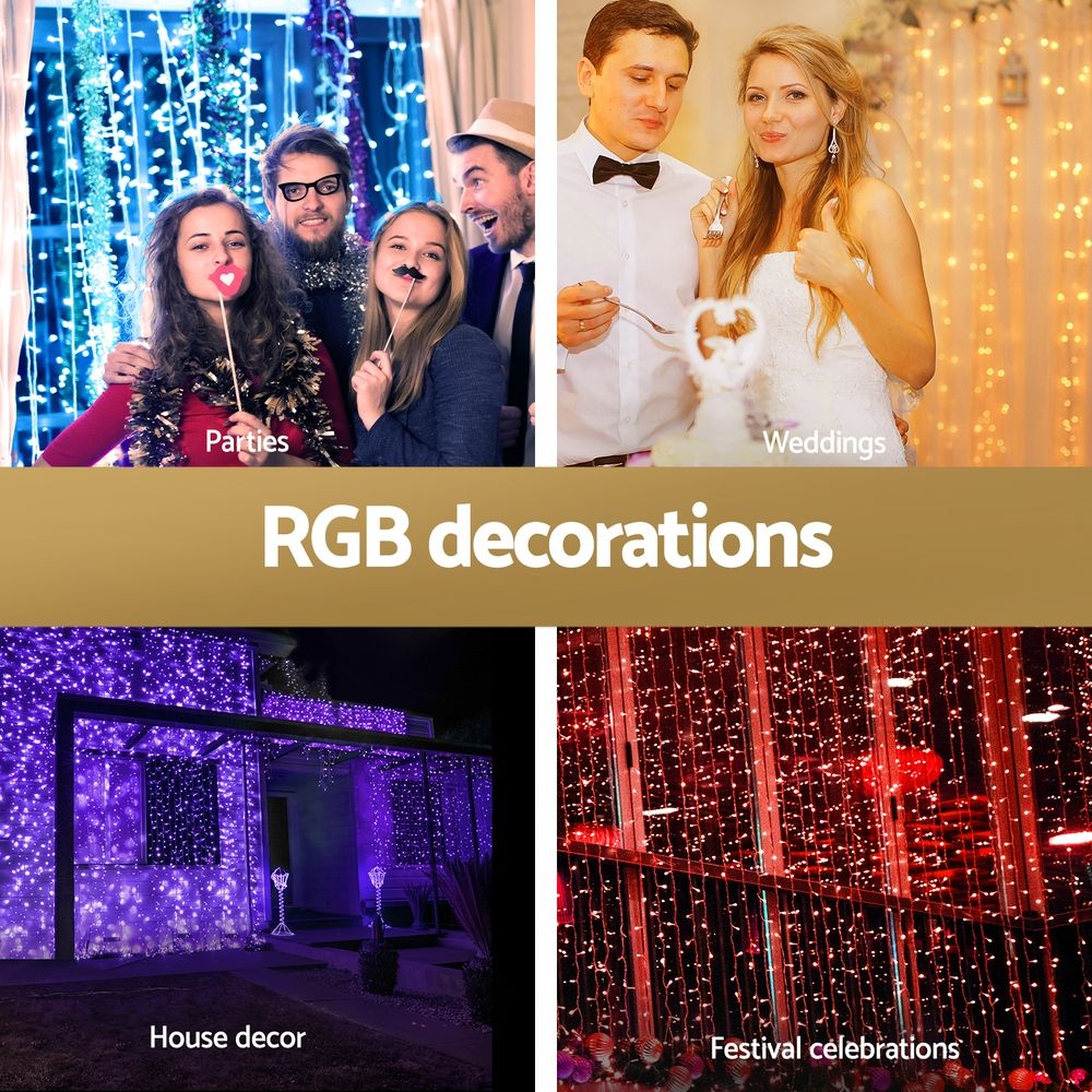 Jingle Jollys 6x3m Christmas Curtain Lights 960 LED RGB Remote Hanging Fairy