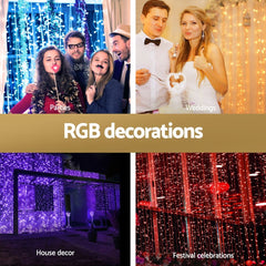 Jingle Jollys 6x3m Christmas Curtain Lights 960 LED RGB Remote Hanging Fairy