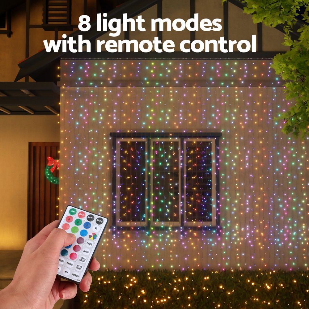 Jingle Jollys 6x3m Christmas Curtain Lights 960 LED RGB Remote Hanging Fairy