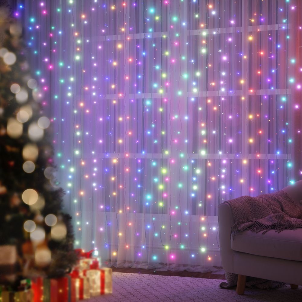 Jingle Jollys 6x3m Christmas Curtain Lights 960 LED RGB Remote Hanging Fairy