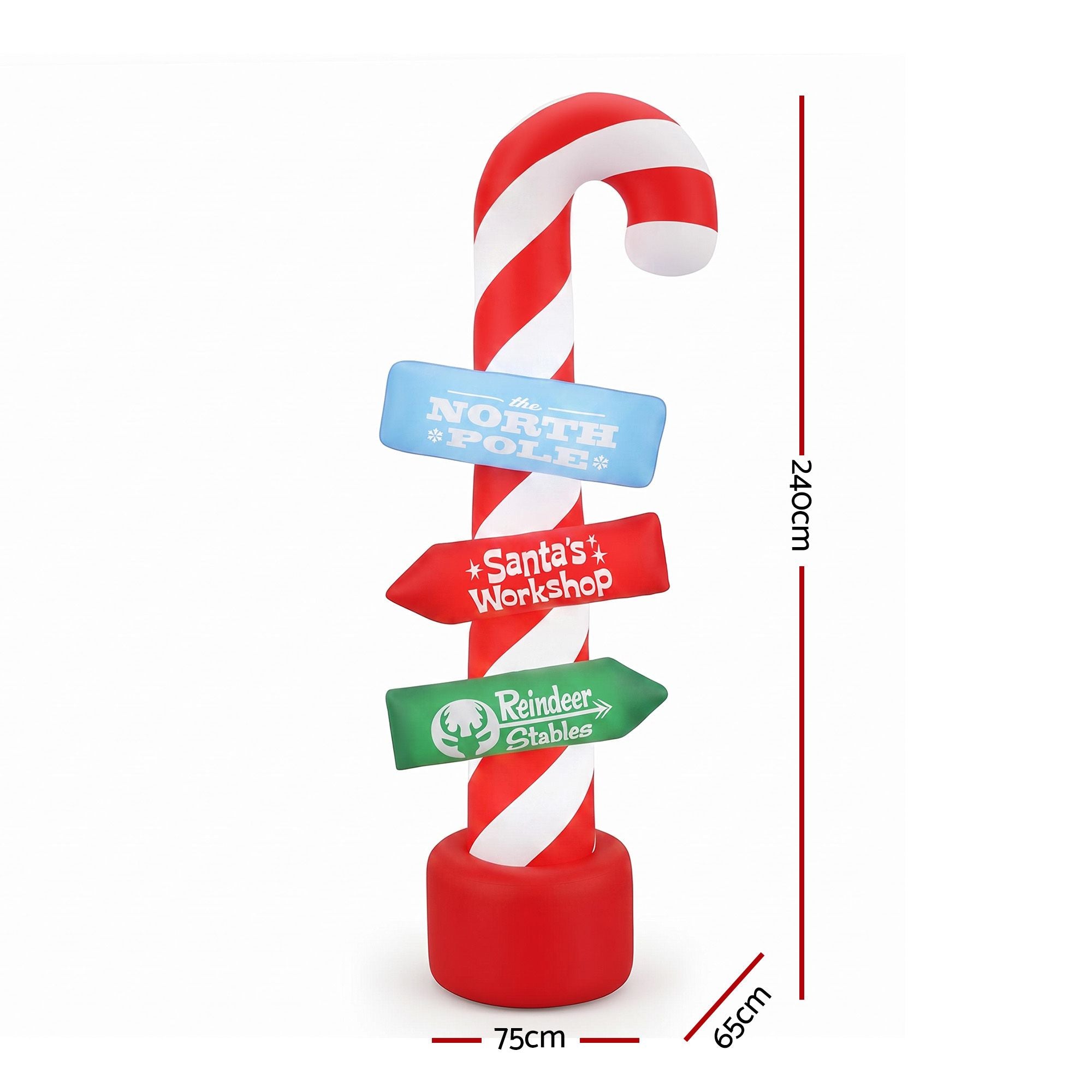 Jingle Jollys Christmas Inflatable Candy Pole 2.4M Illuminated Free Delivery