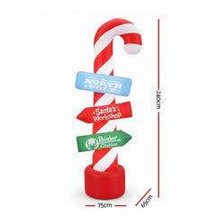 Jingle Jollys Christmas Inflatable Candy Pole 2.4M Illuminated Free Delivery