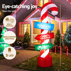 Jingle Jollys Christmas Inflatable Candy Pole 2.4M Illuminated Free Delivery