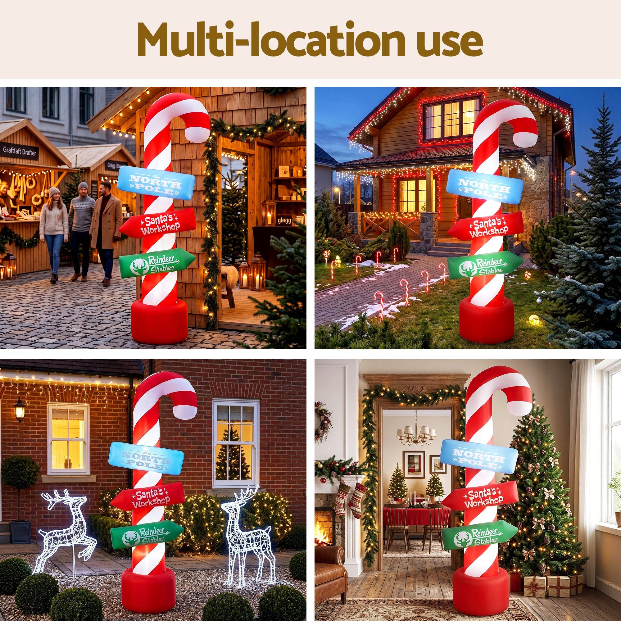 Jingle Jollys Christmas Inflatable Candy Pole 2.4M Illuminated Free Delivery