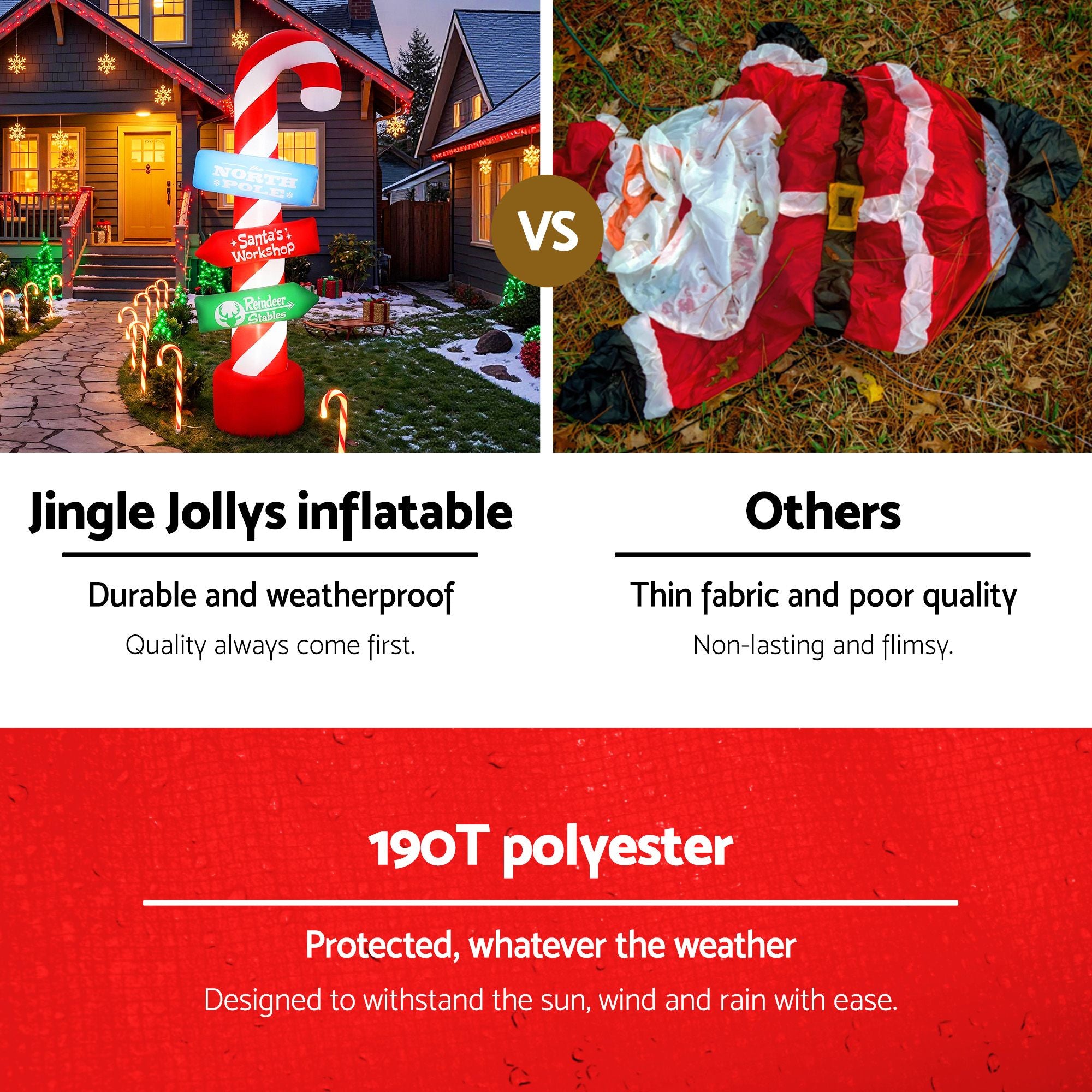 Jingle Jollys Christmas Inflatable Candy Pole 2.4M Illuminated Free Delivery