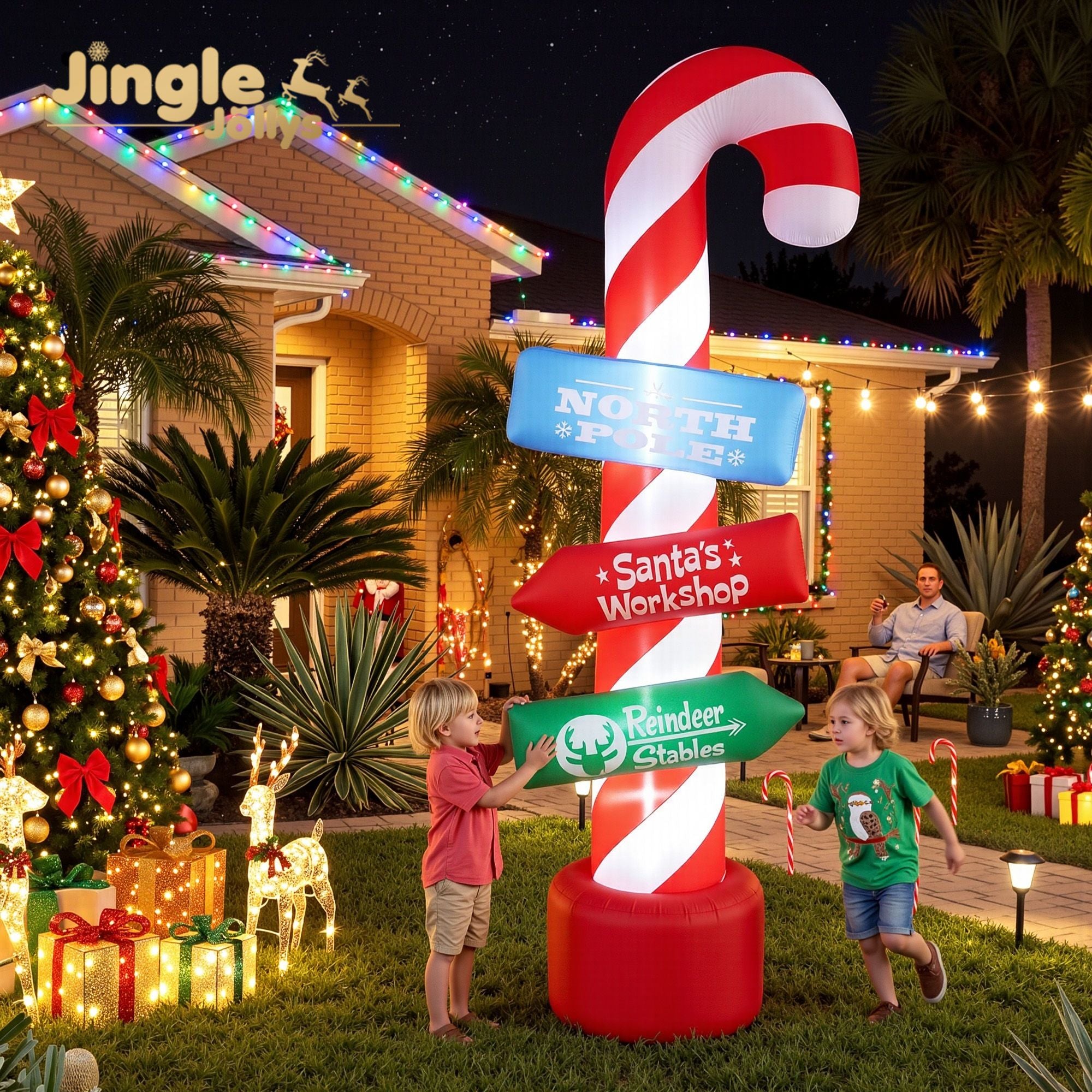 Jingle Jollys Christmas Inflatable Candy Pole 2.4M Illuminated Free Delivery