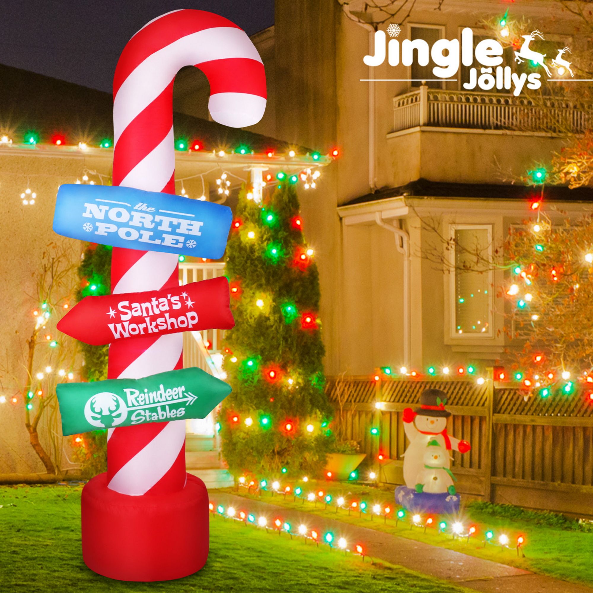 Jingle Jollys Christmas Inflatable Candy Pole 2.4M Illuminated Free Delivery