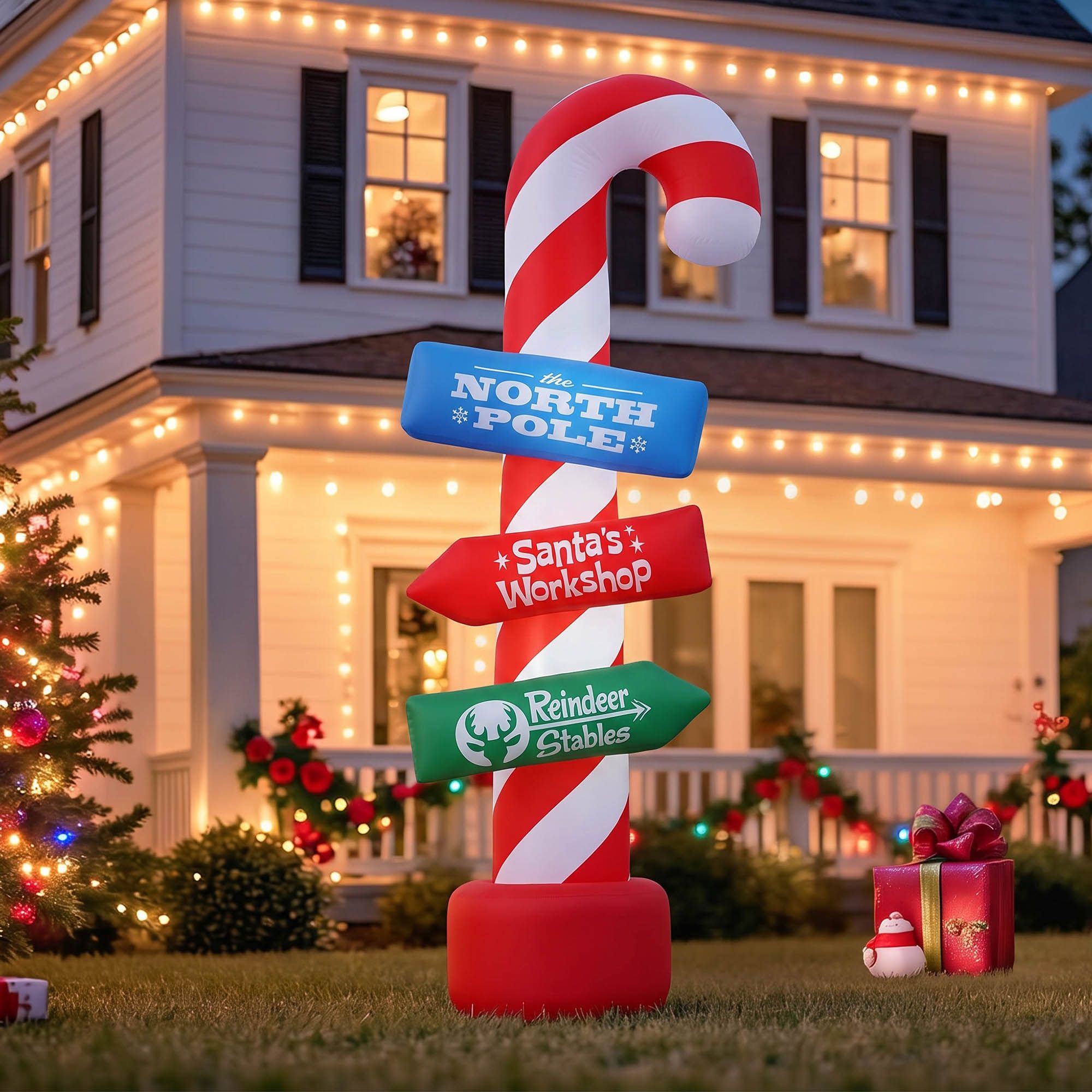 Jingle Jollys Christmas Inflatable Candy Pole 2.4M Illuminated Free Delivery