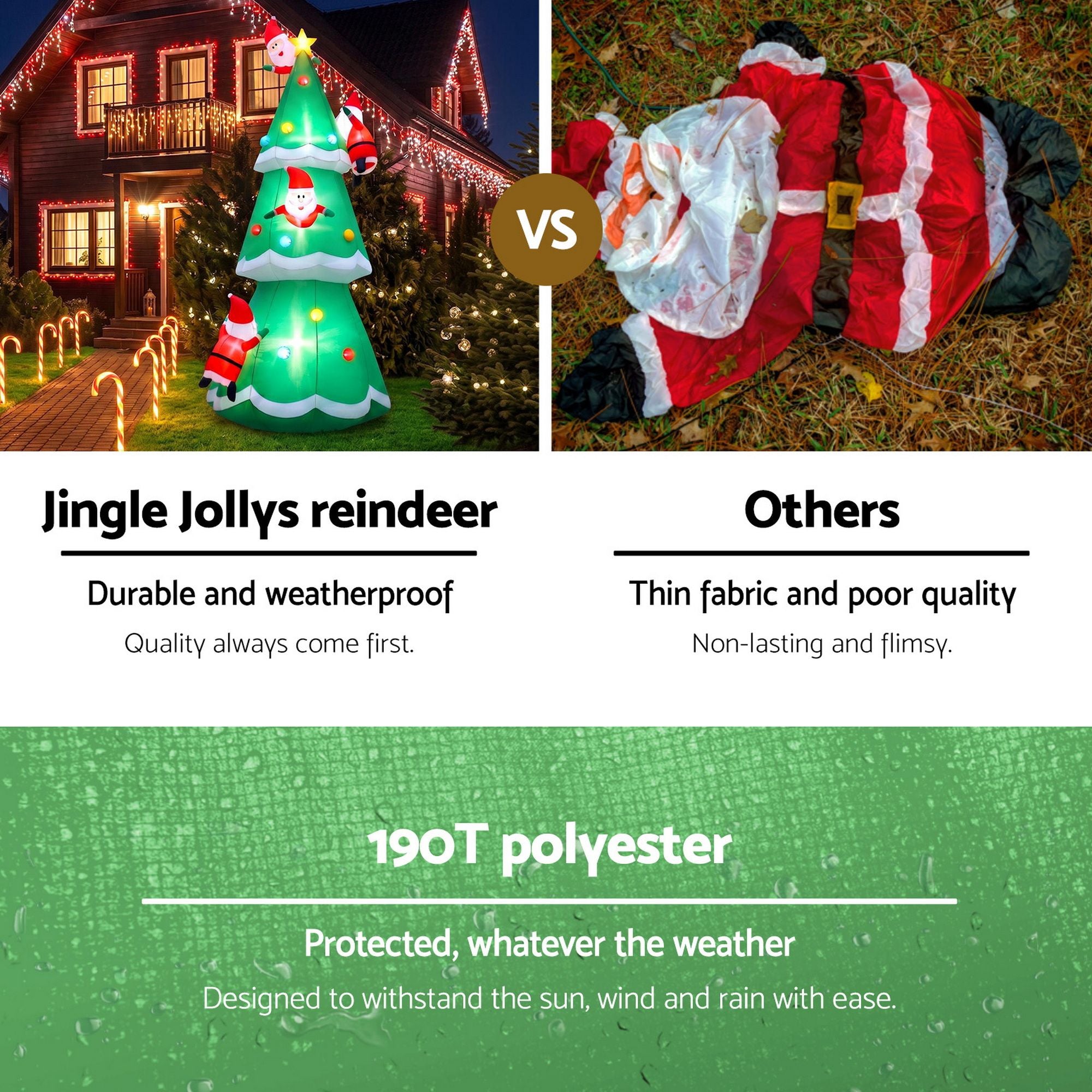 Jingle Jollys Christmas Inflatable Santa Tree 5M Illuminated Free Delivery