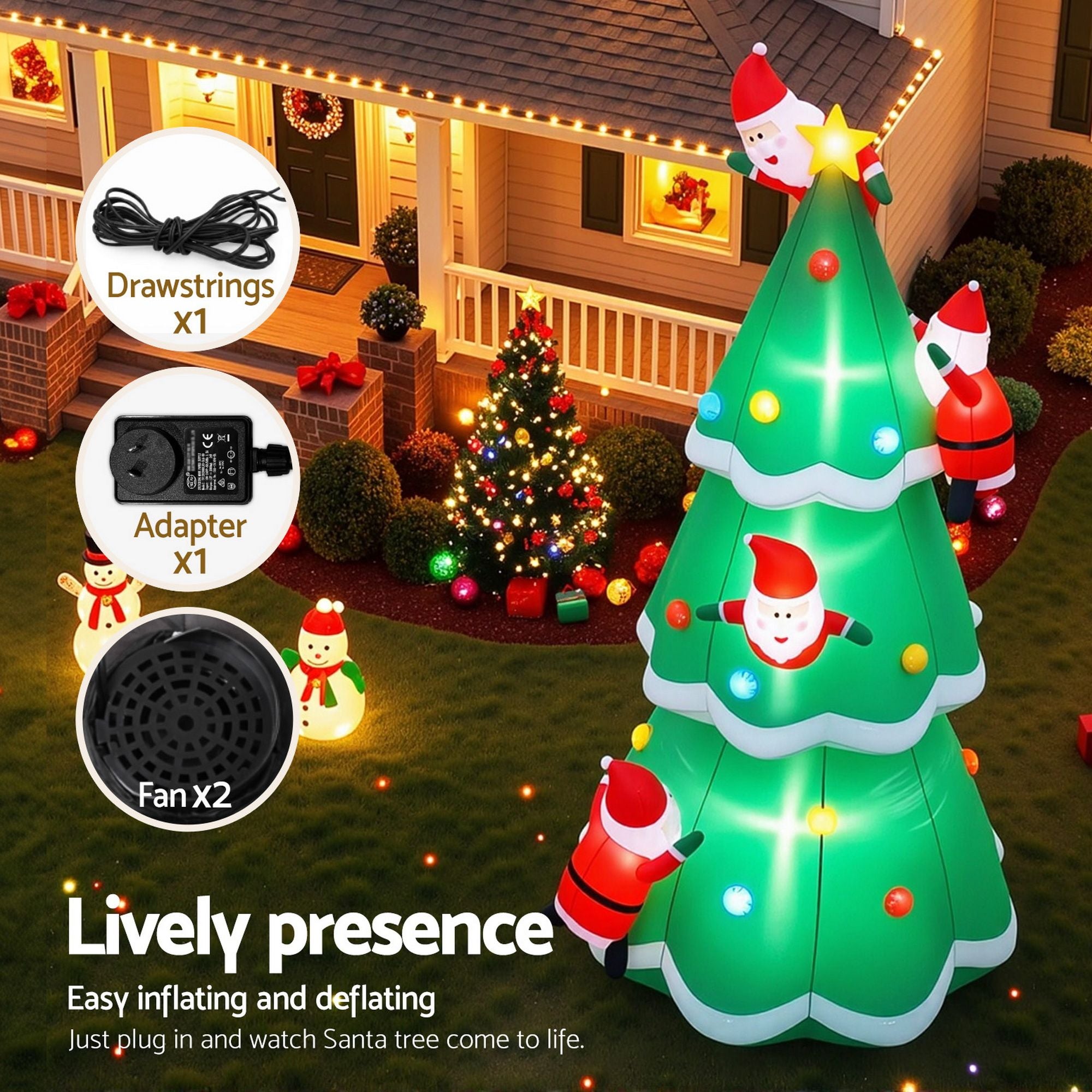 Jingle Jollys Christmas Inflatable Santa Tree 5M Illuminated Free Delivery