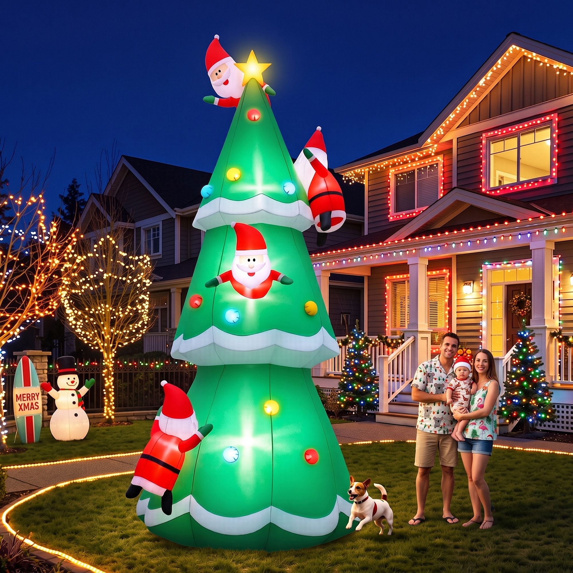 Jingle Jollys Christmas Inflatable Santa Tree 5M Illuminated Free Delivery