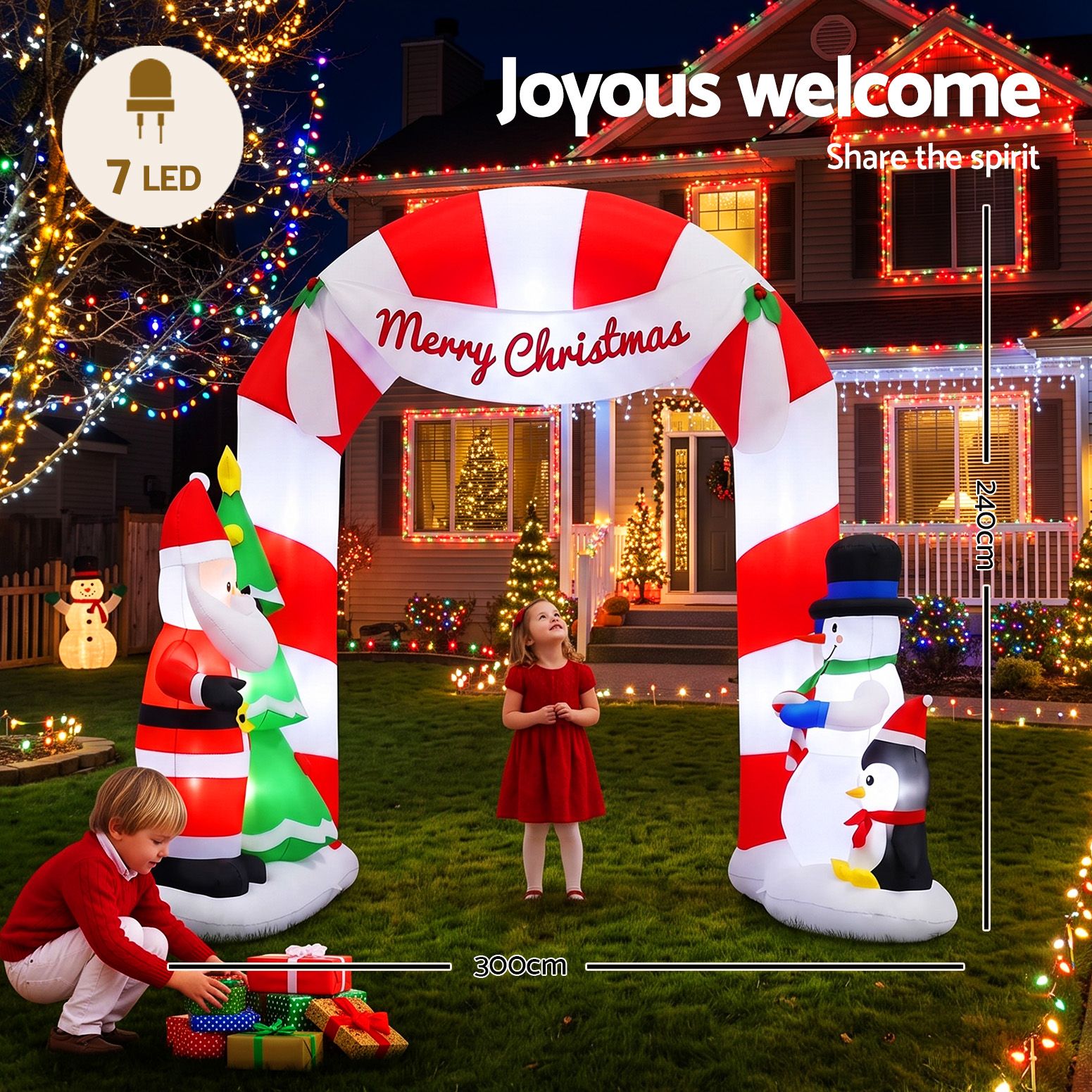 Jingle Jollys Christmas Inflatable Archwary Santa 3M Illuminated Free Delivery