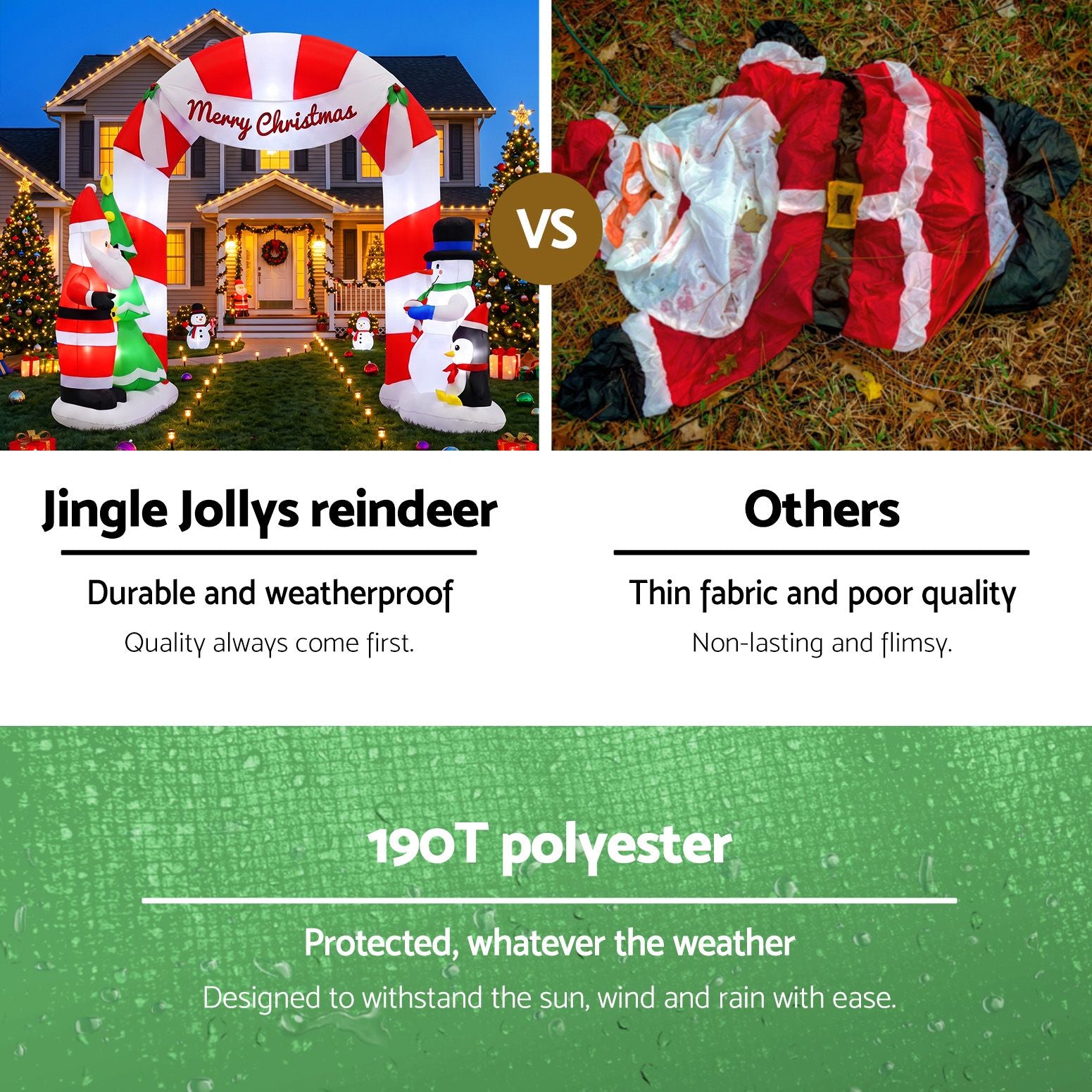 Jingle Jollys Christmas Inflatable Archwary Santa 3M Illuminated Free Delivery
