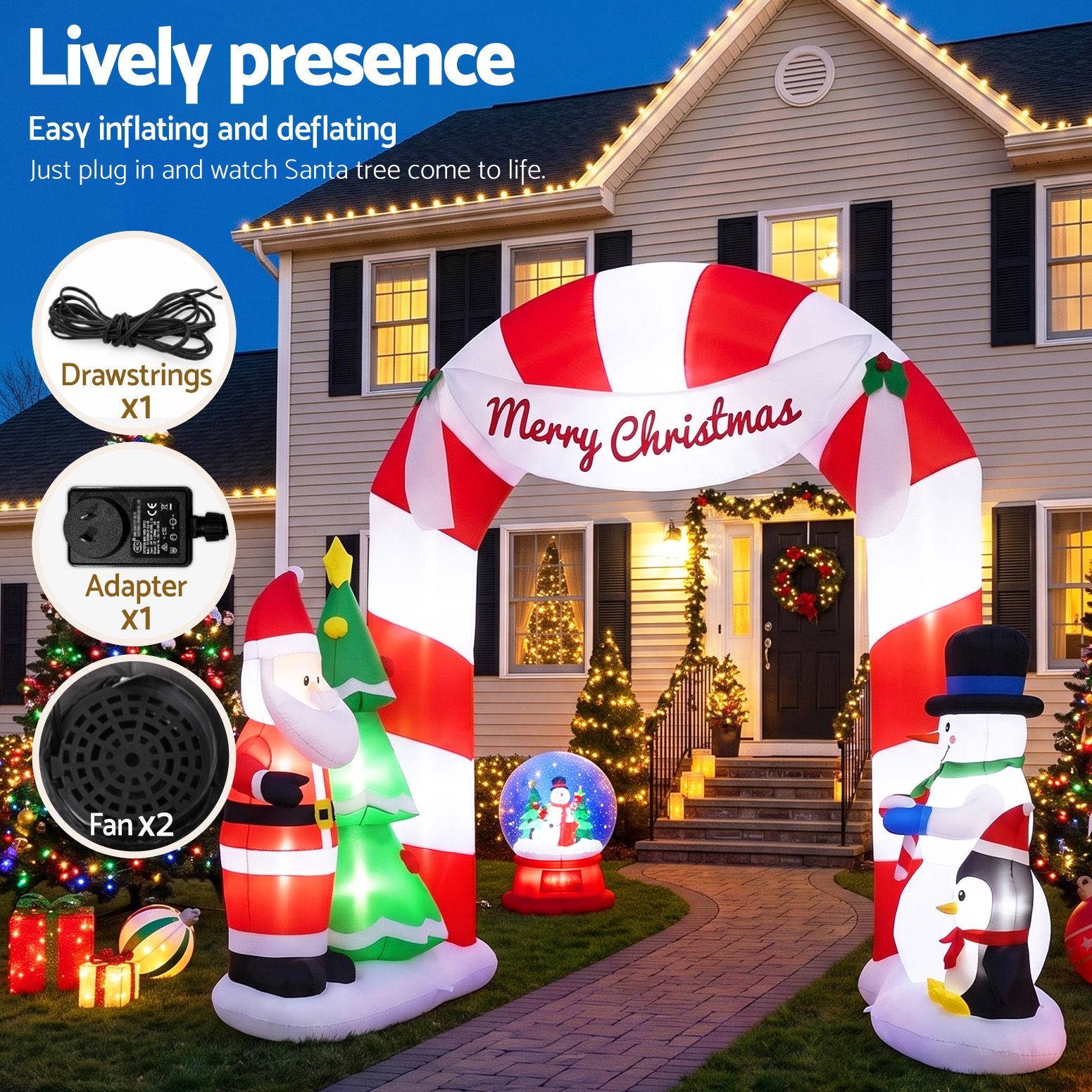 Jingle Jollys Christmas Inflatable Archwary Santa 3M Illuminated Free Delivery