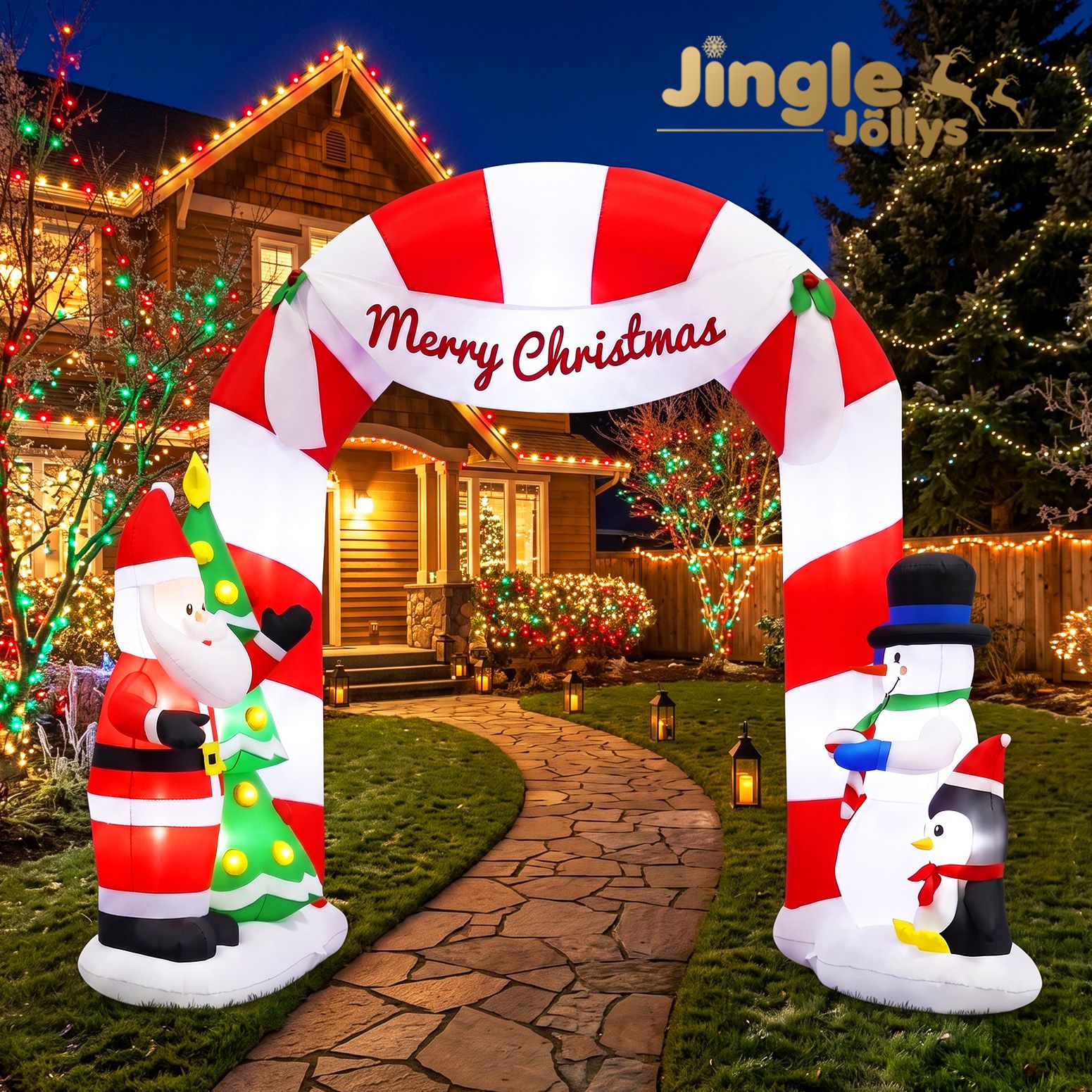 Jingle Jollys Christmas Inflatable Archwary Santa 3M Illuminated Free Delivery