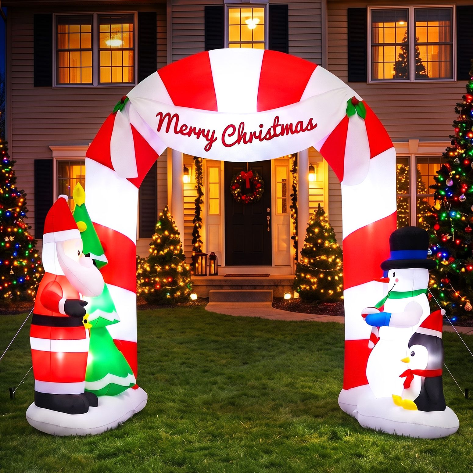 Jingle Jollys Christmas Inflatable Archwary Santa 3M Illuminated Free Delivery