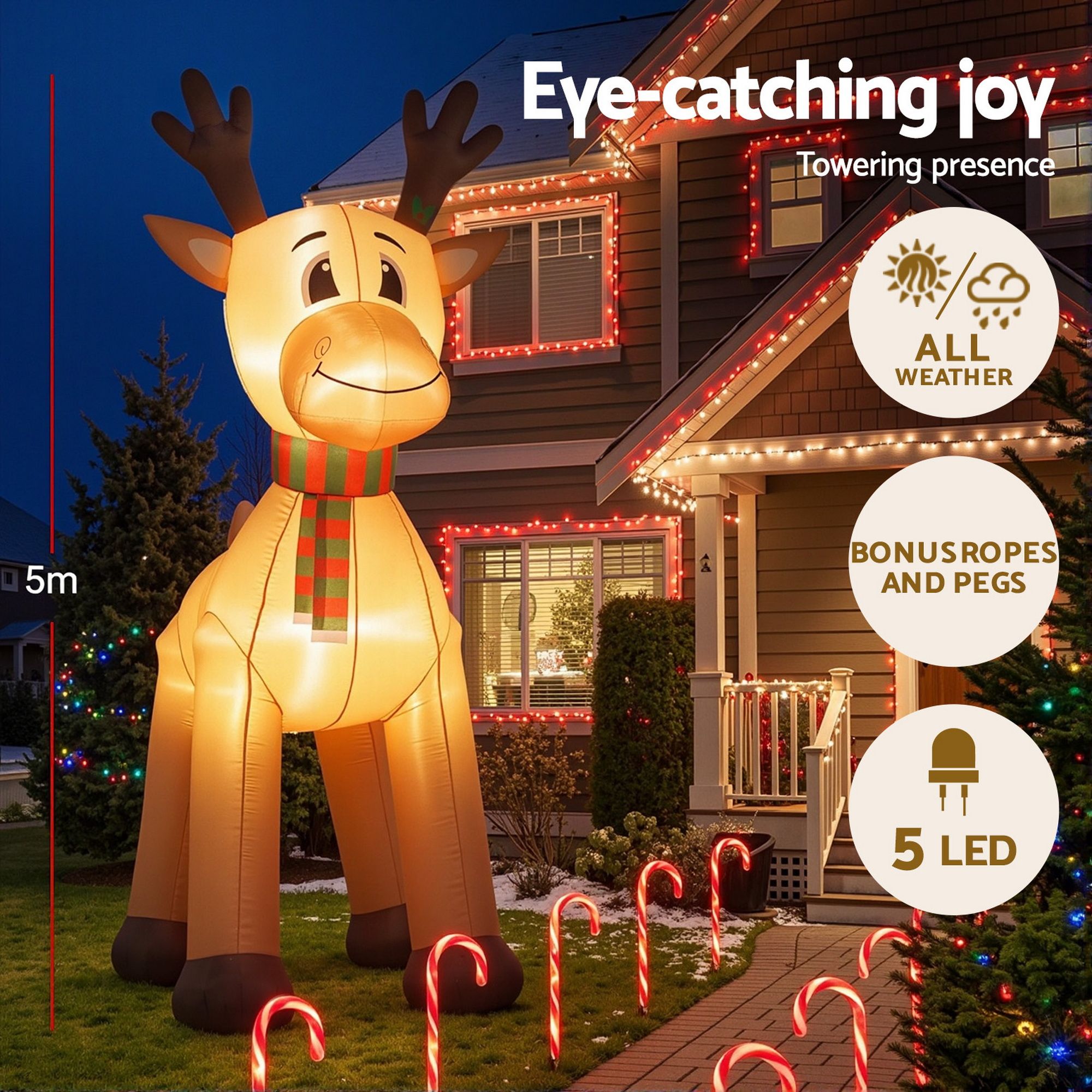 Jingle Jollys Christmas Inflatable Reindeer 5M Illuminated Decorations Free Deli