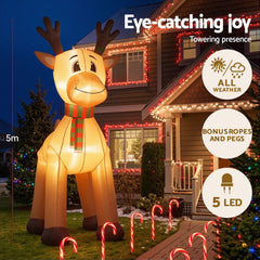Jingle Jollys Christmas Inflatable Reindeer 5M Illuminated Decorations Free Deli