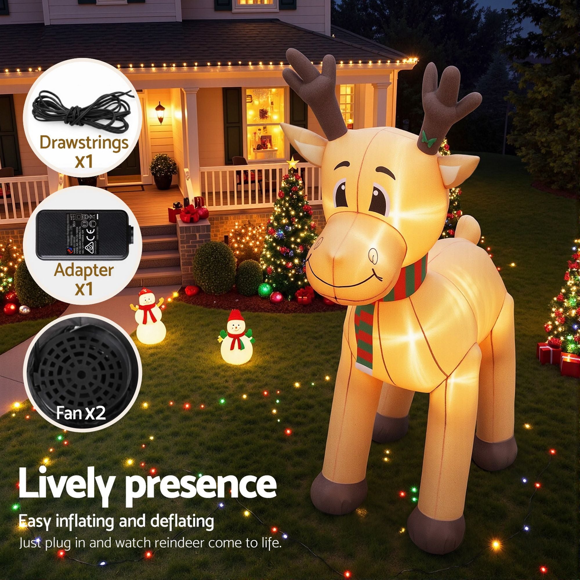 Jingle Jollys Christmas Inflatable Reindeer 5M Illuminated Decorations Free Deli