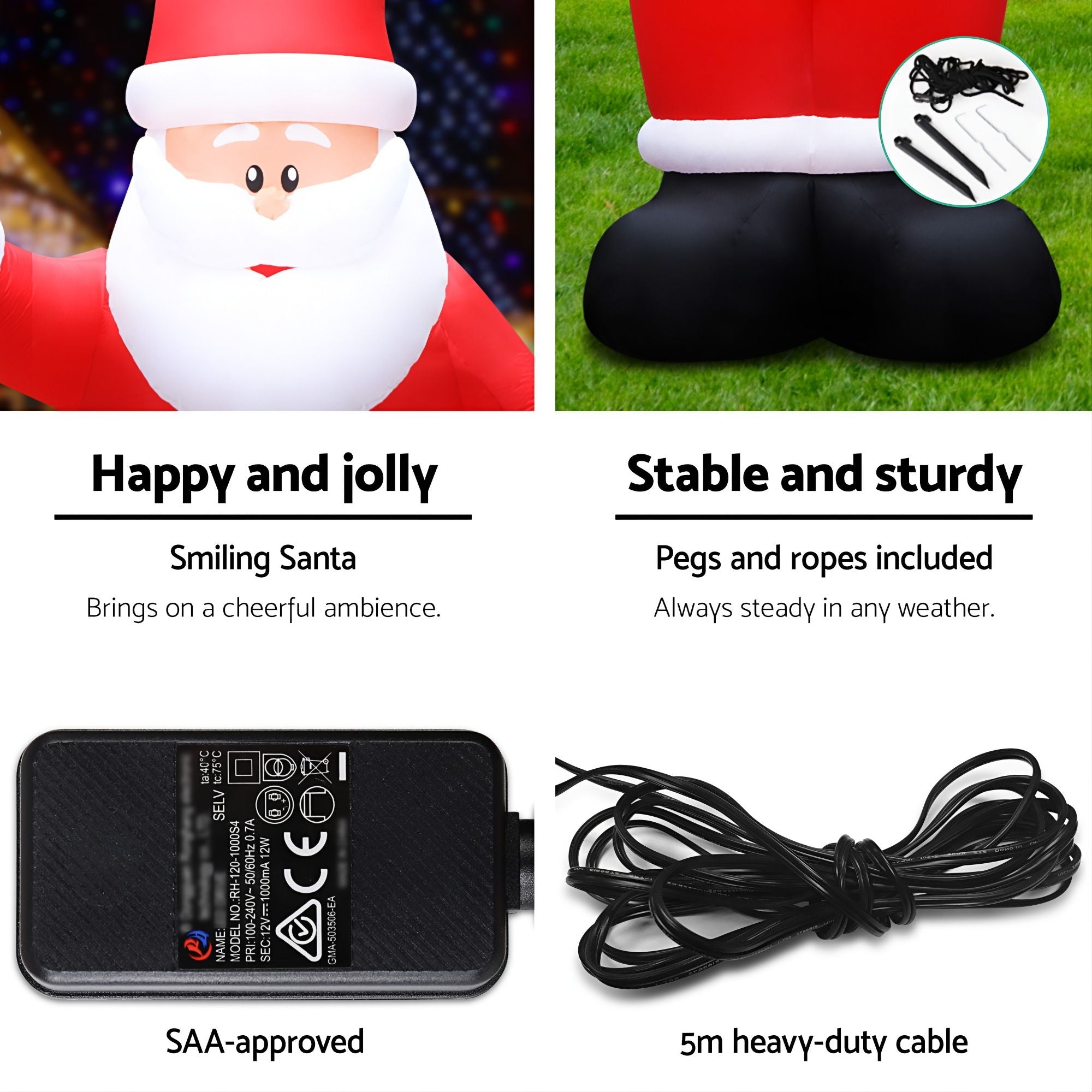 Jingle Jollys Christmas Inflatable Santa 5M Illuminated Decorations Free Deliver